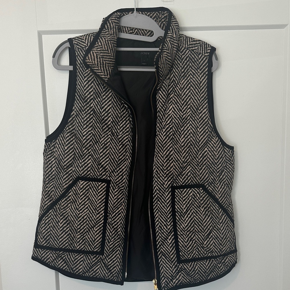 J Crew Black and Tan Herringbone Women's Vest